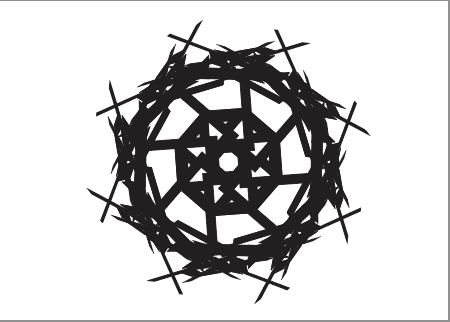 radial reflection comprised of manually constructed letters and symbols